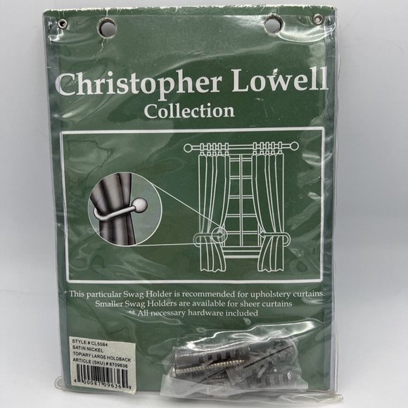 Christopher Lowell's Curtain Hold Back Satin Nickel Large Swag Holder Topiary - Picture 3 of 7